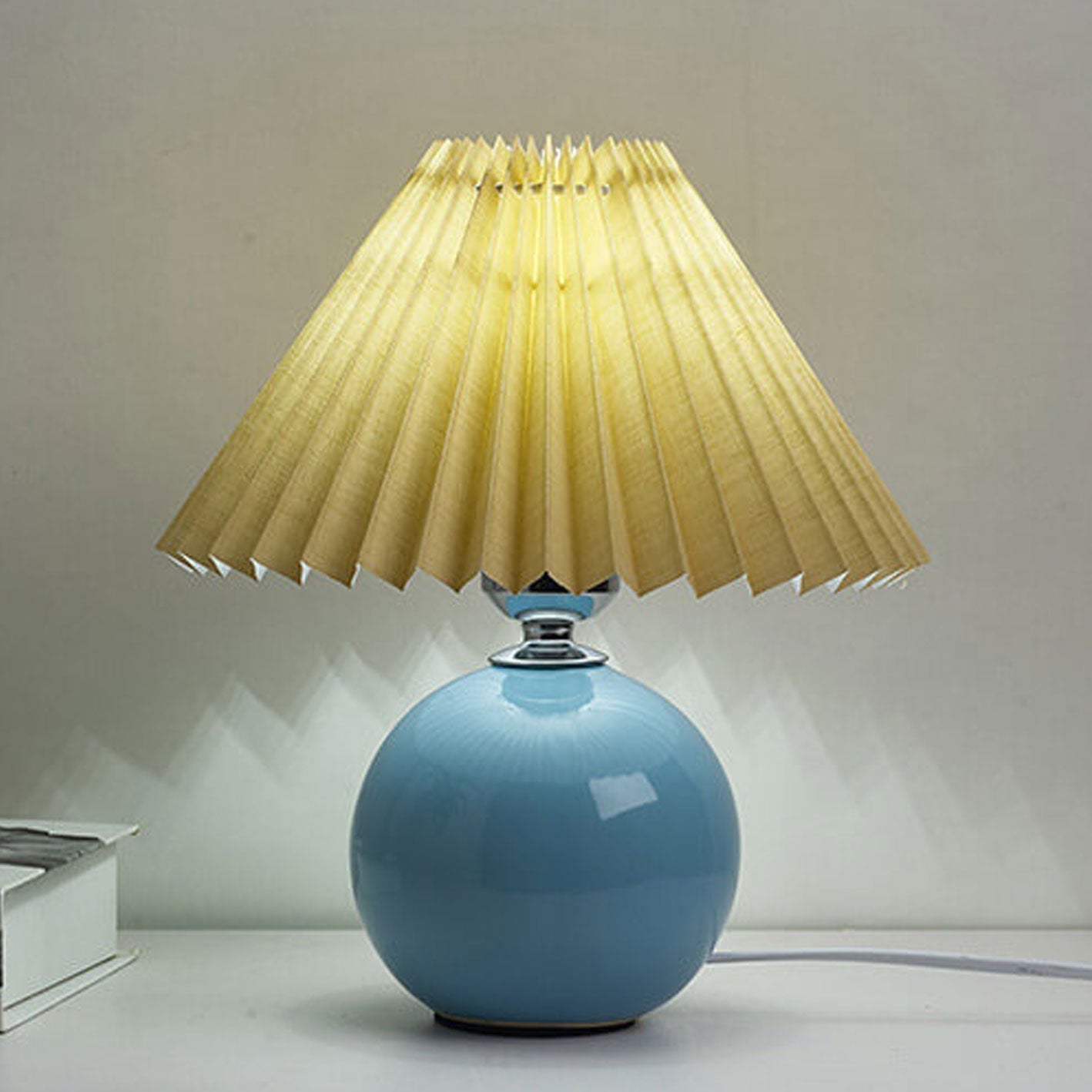 Nordic Ceramic Table Lamp With Pleated Fabric Shade