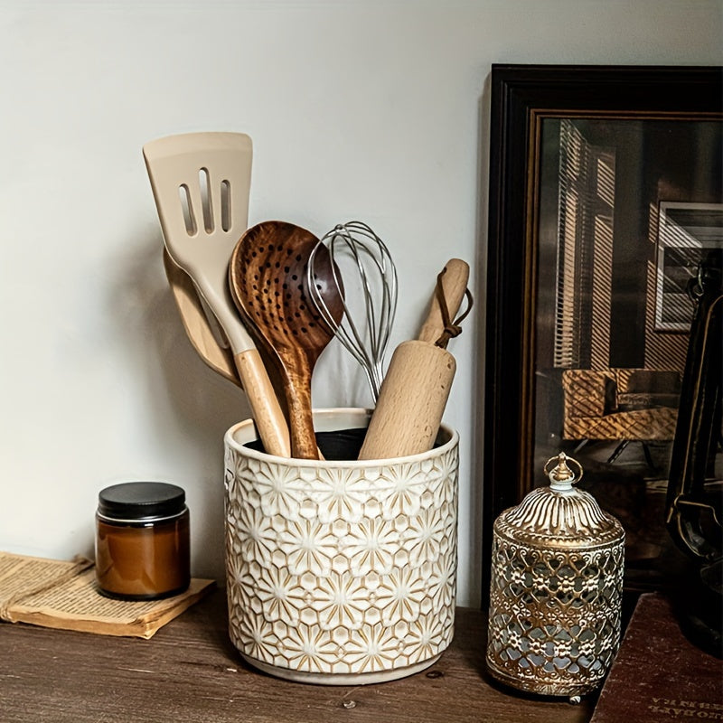 Rustic Ceramic Kitchen Utensil Holder - E7YG