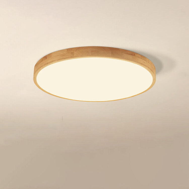 Nordic Solid Wood Round LED Flush Mount Ceiling Light With Ultra-Thin Profile