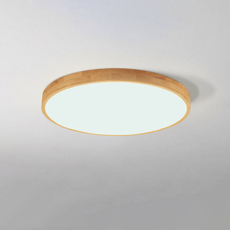Nordic Solid Wood Round LED Flush Mount Ceiling Light With Ultra-Thin Profile