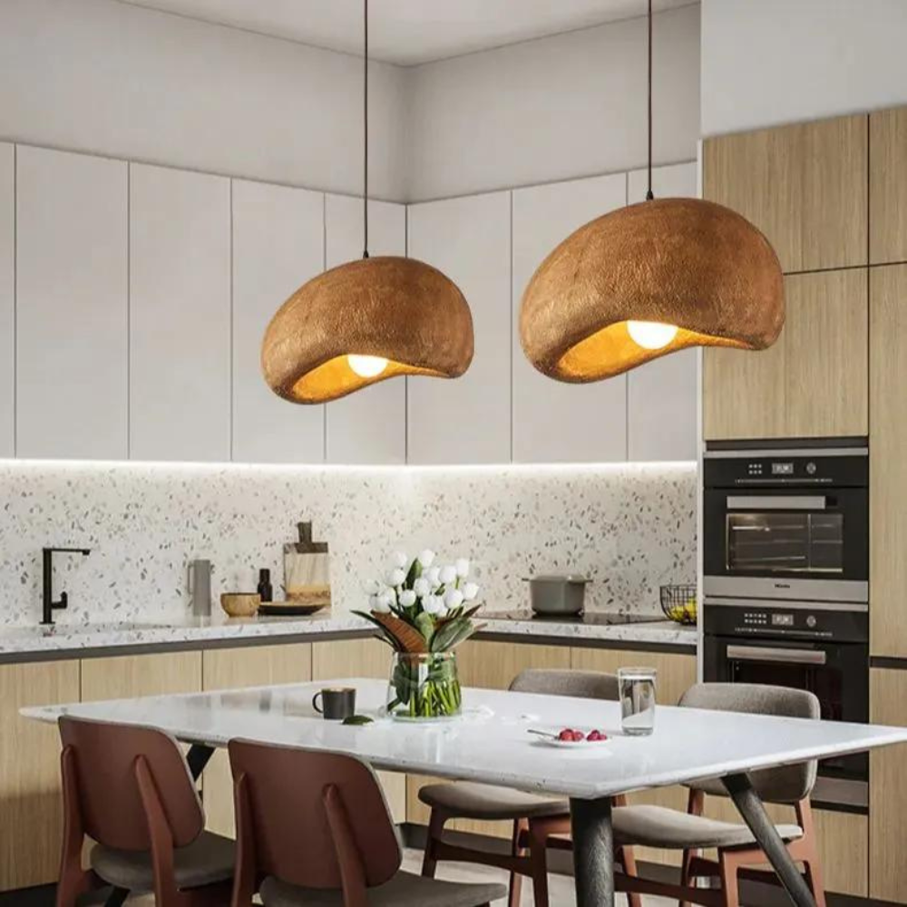 Coffee Cloud Textured Resin Pendant Light with Adjustable Cord