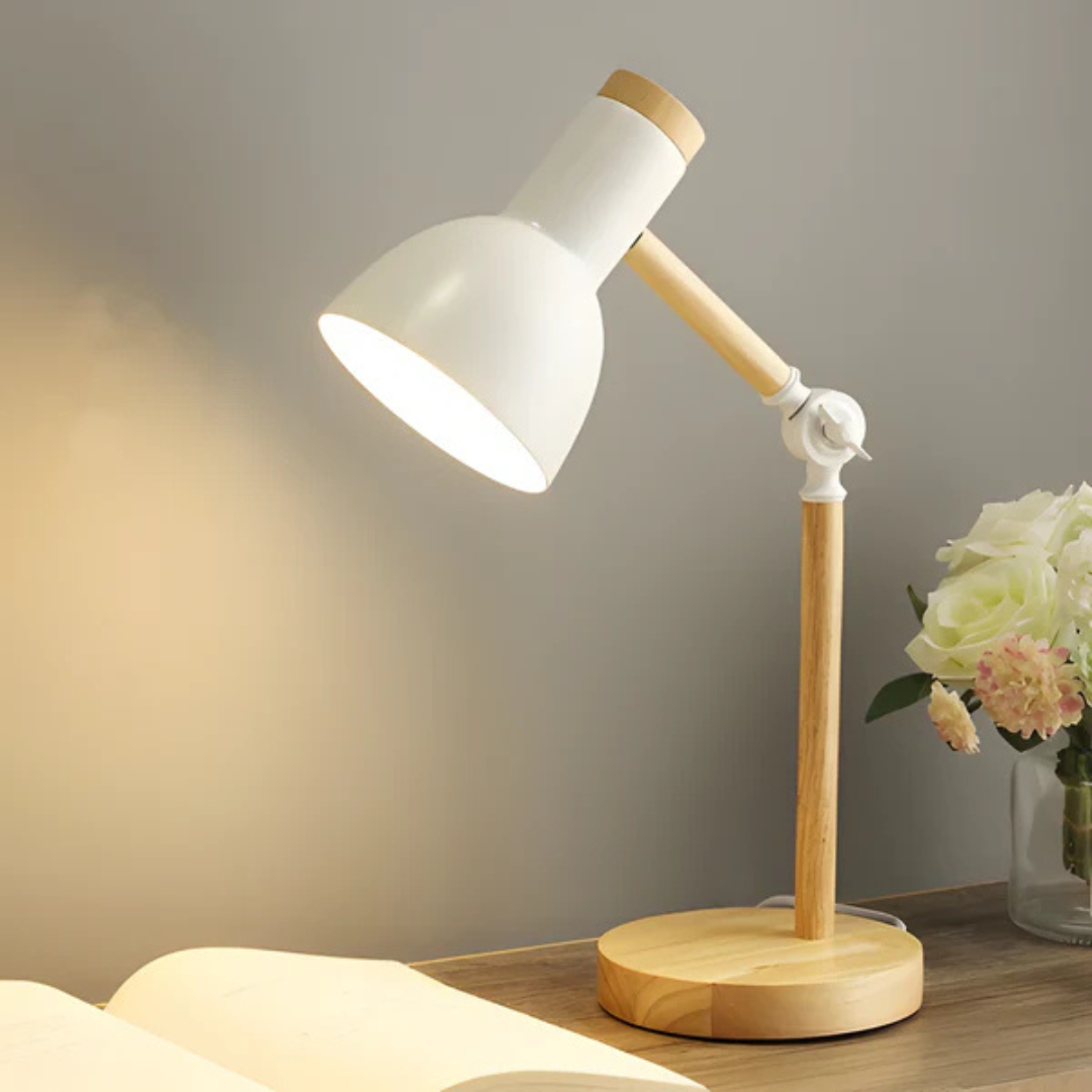 Adjustable Wood And Metal Task Table Lamp With Pivoting Shade
