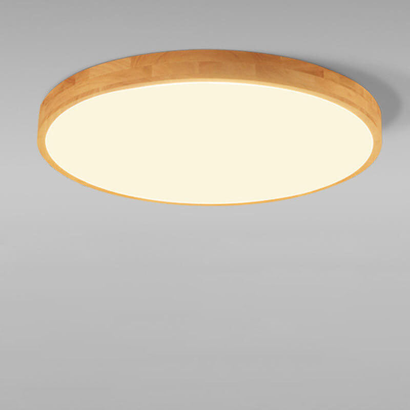 Nordic Solid Wood Round LED Flush Mount Ceiling Light With Ultra-Thin Profile