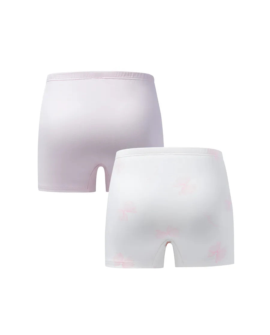 Aimer Kids Modal 2-Pack Bowknot Printed Mid-Rise Boyshorts For Girls
