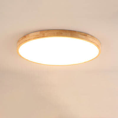 Nordic Solid Wood Round LED Flush Mount Ceiling Light With Ultra-Thin Profile