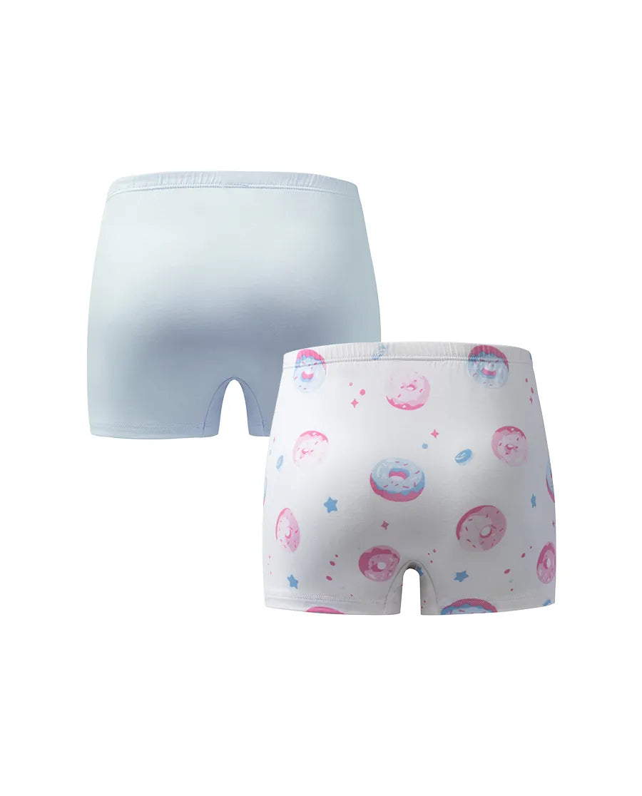 Aimer Kids Modal 2-Pack Donuts Printed Mid-Rise Boyshorts For Girls