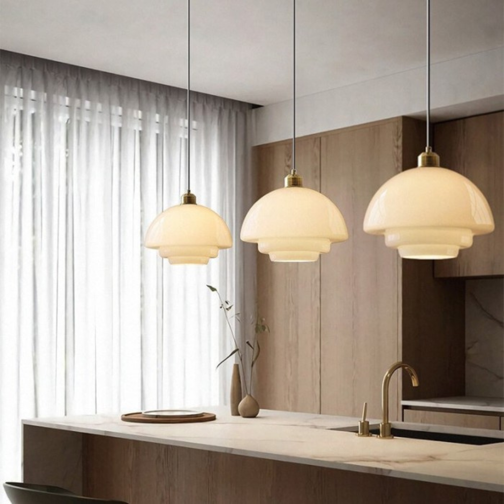 Art Deco Layered Glass Pendant Light With Dome Shade