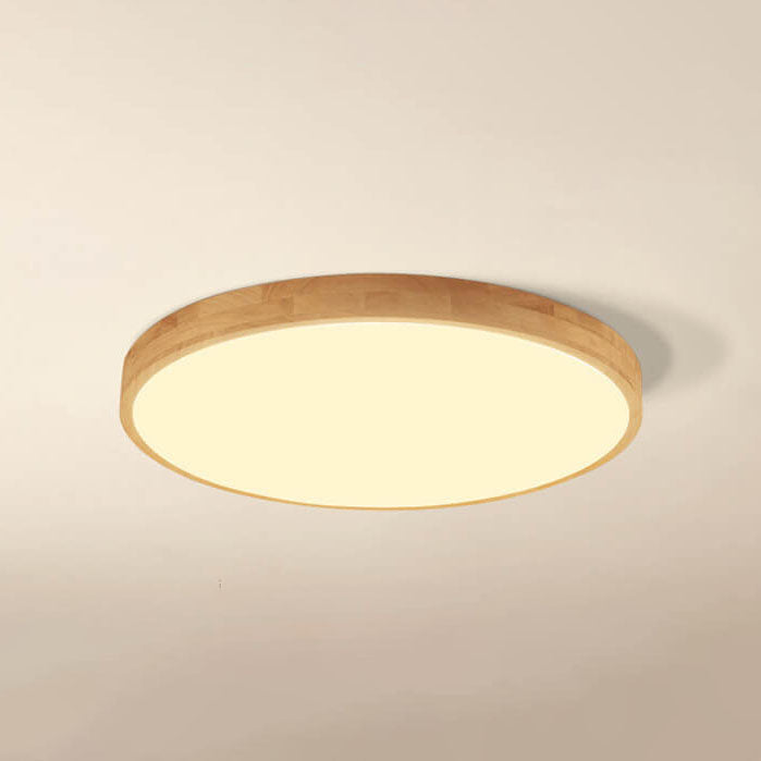 Nordic Solid Wood Round LED Flush Mount Ceiling Light With Ultra-Thin Profile