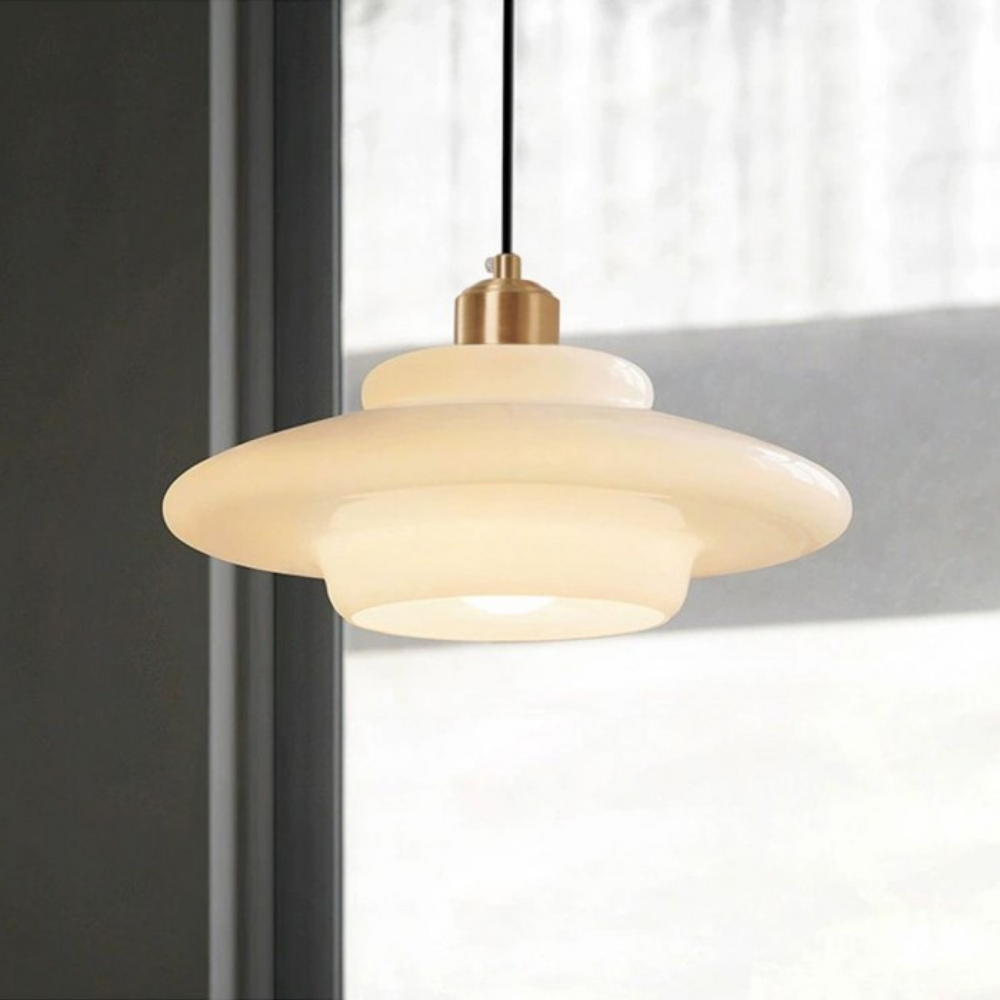 Art Deco Layered Glass Pendant Light With Dome Shade