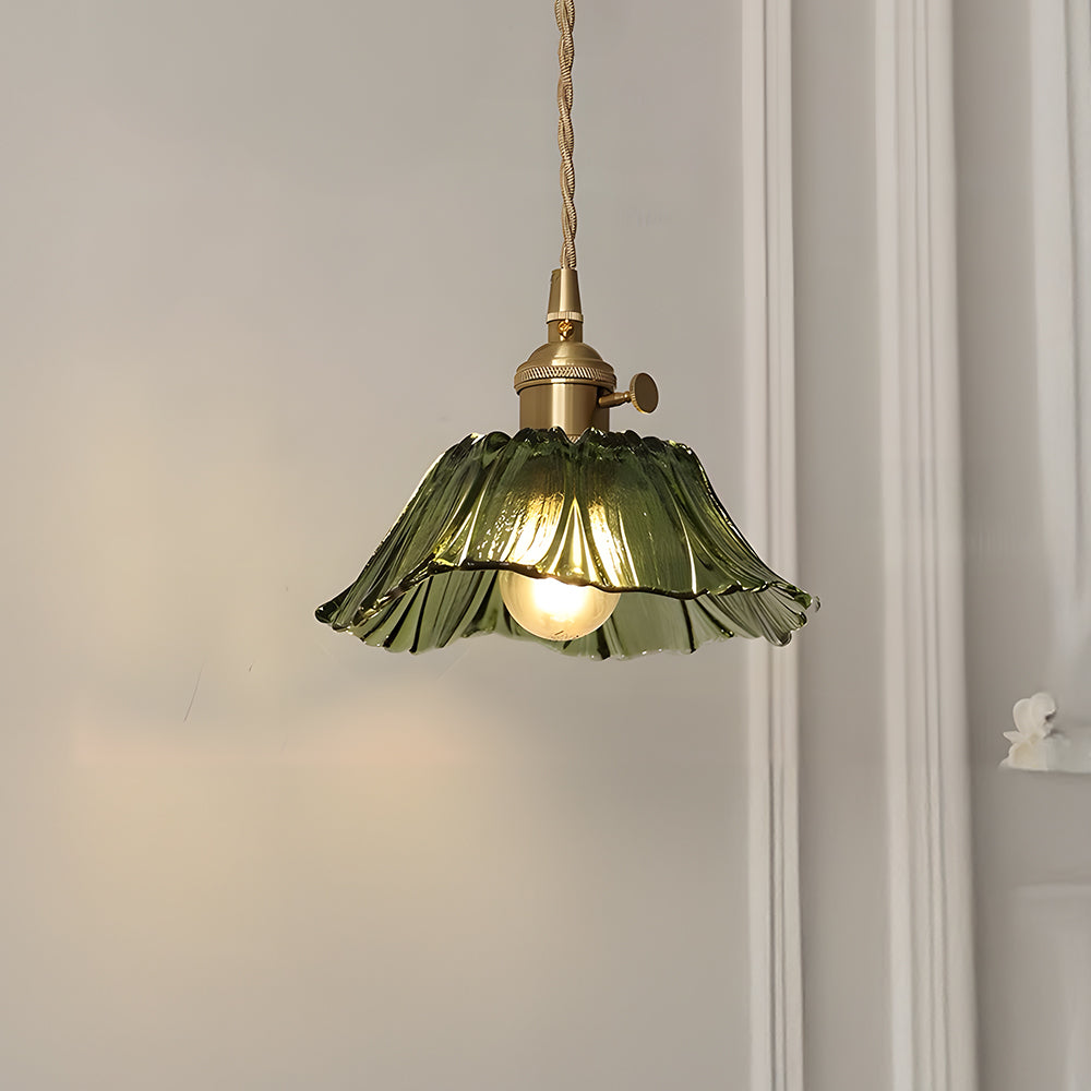 Retro Glass Pendant Light with Fluted Shade