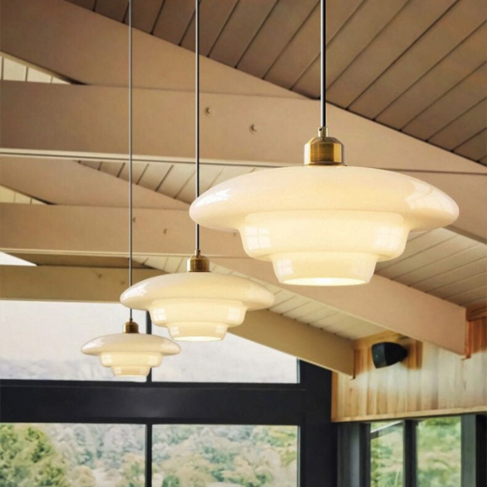 Art Deco Layered Glass Pendant Light With Tiered Shade