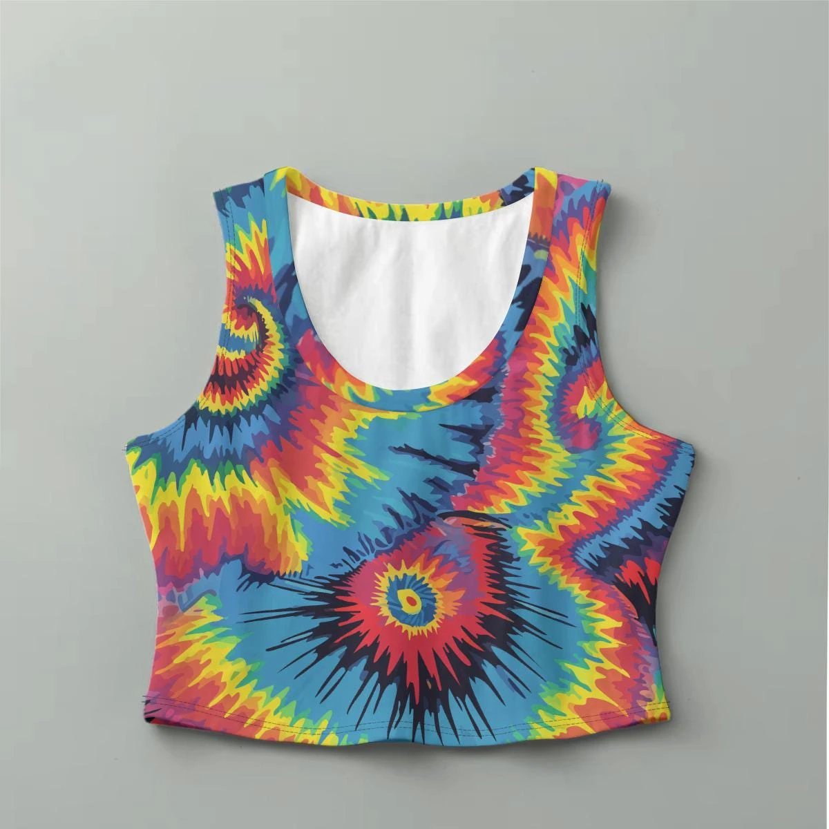 Psychedelic Tie Dye Crop Top | Neon Spiral Rave Tank