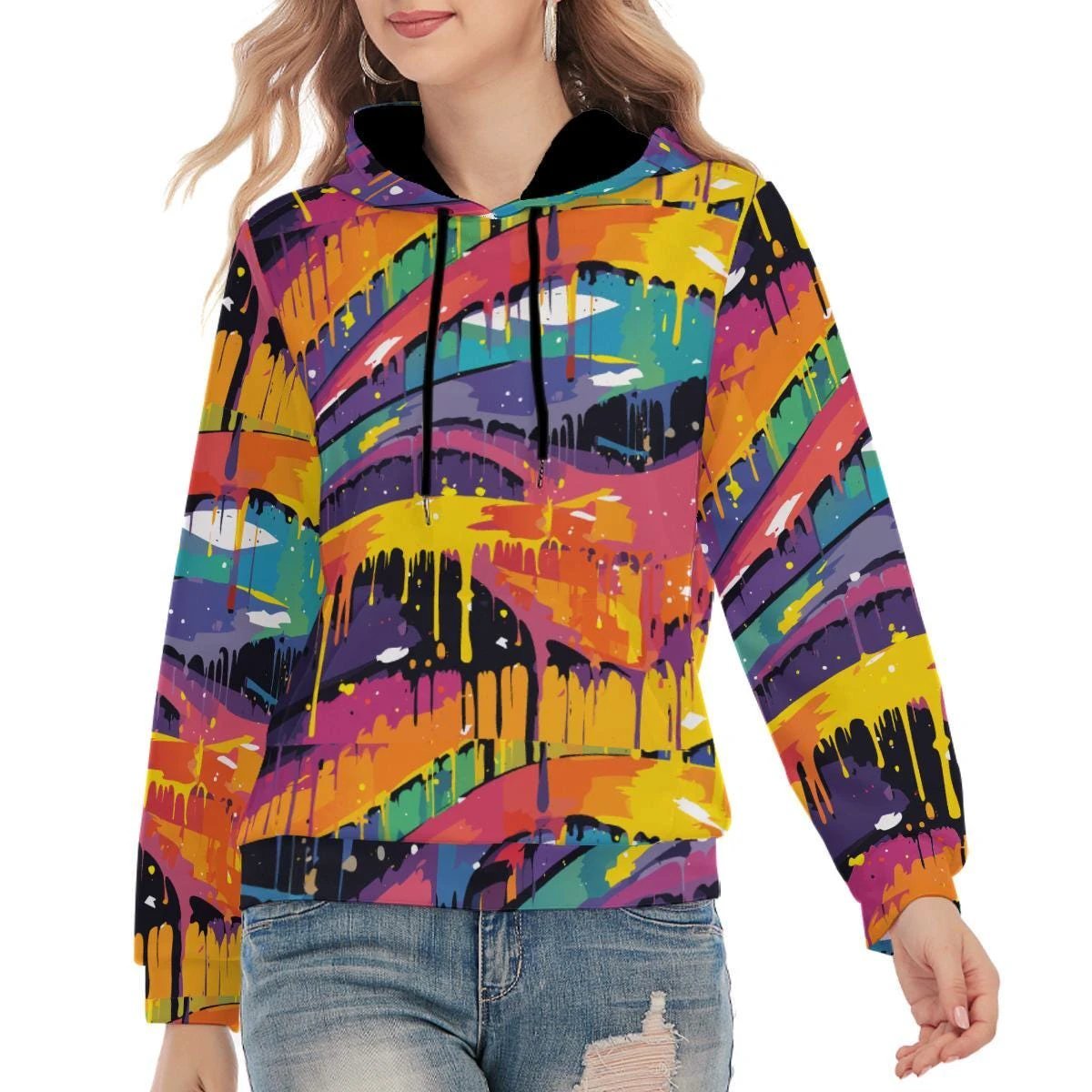 Trippy Abstract AOP Hoodie — Neon Pink & Obsidian 310GSM Cotton Pullover