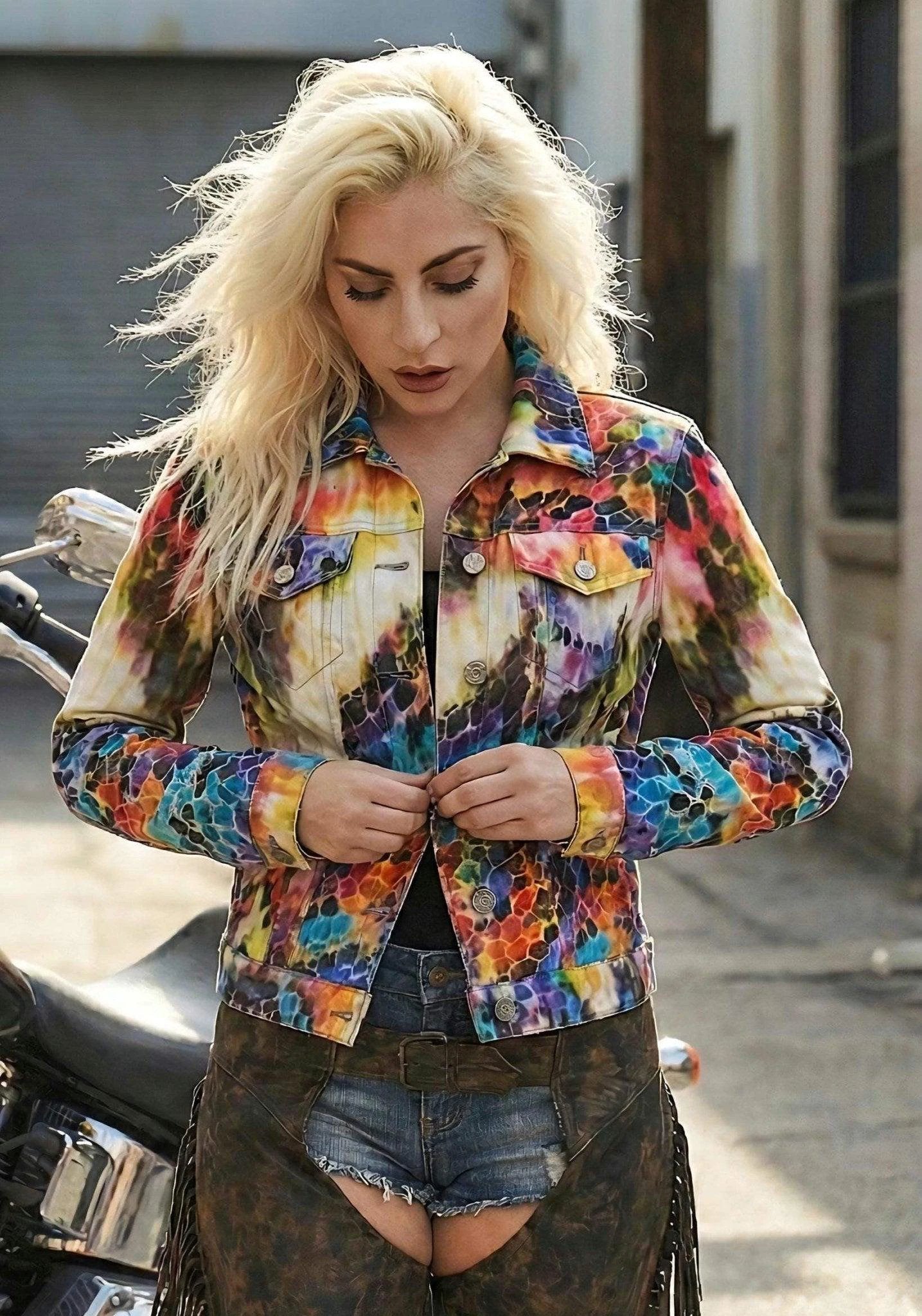 Rainbow Mosaic Shattered Glass Jacket - Primal Print Psychedelic Art Coat for Festival Headliners