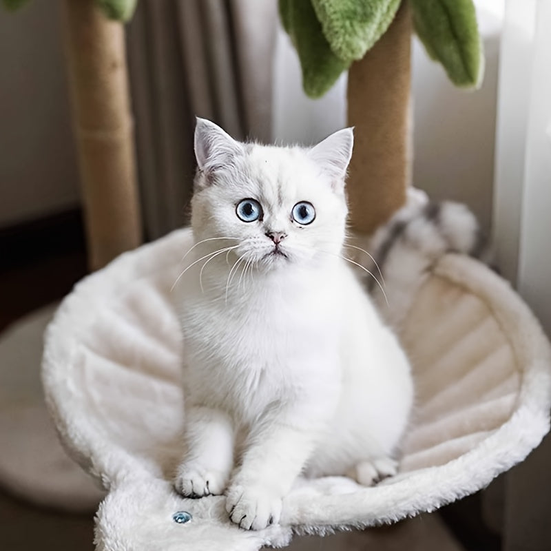 A Cat Tree Tower with a Hammock And Cat Bed - YVH9