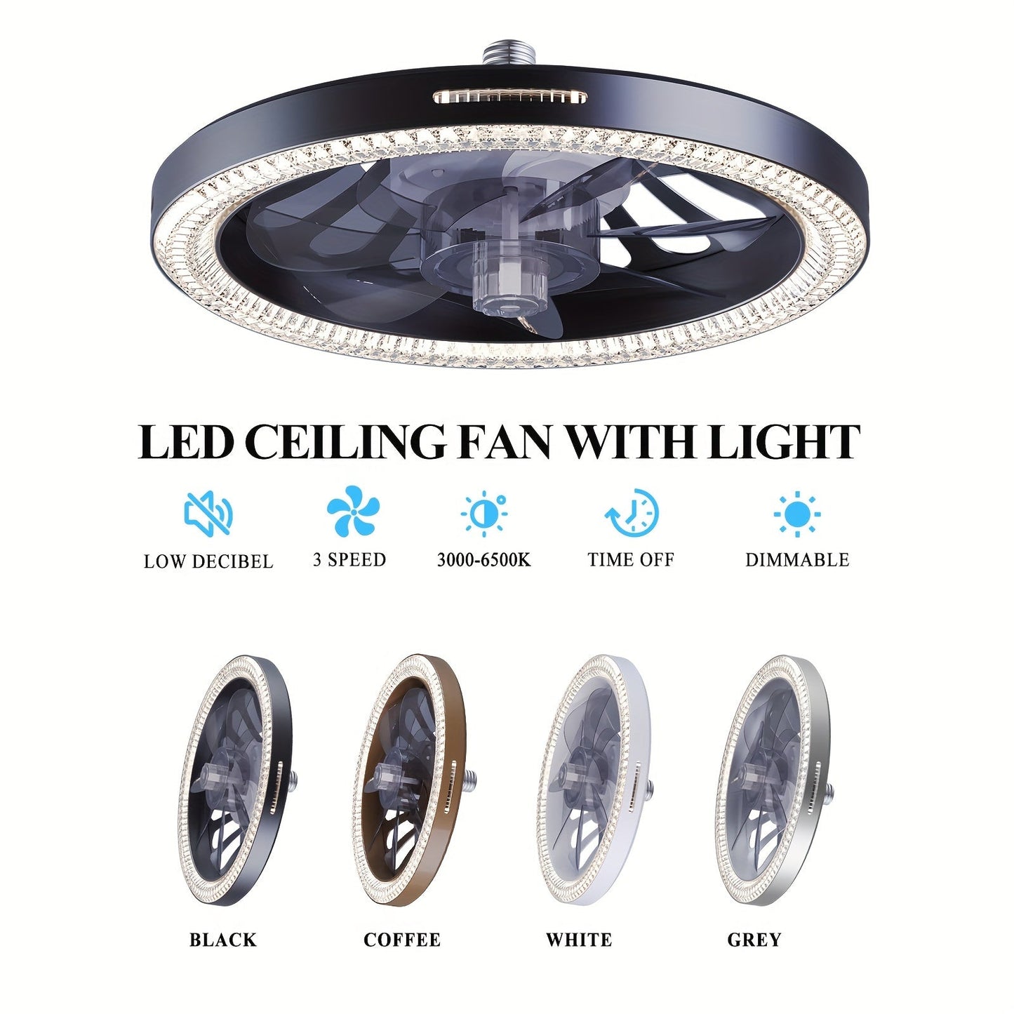 Ceiling Fan with Light & Remote, E26/E27 Base, 3 Speeds – TJR9T3W