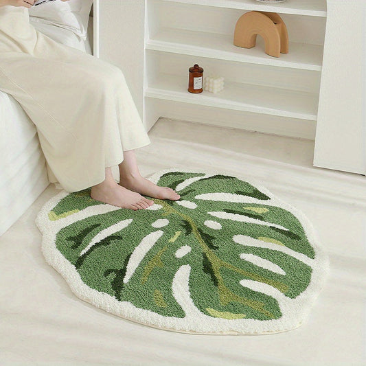 Soft Plush Green Monstera Leaf Area Mat - W3DB