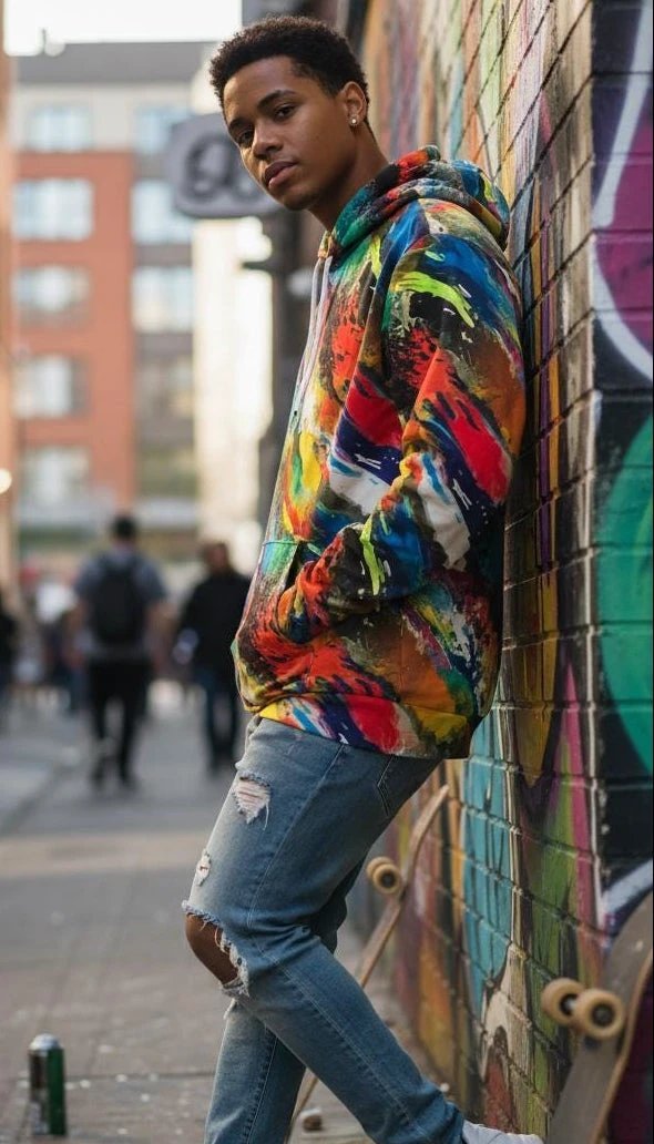 Vibrant Water Splash Hoodie – Psychedelic Fluid Art Pullover