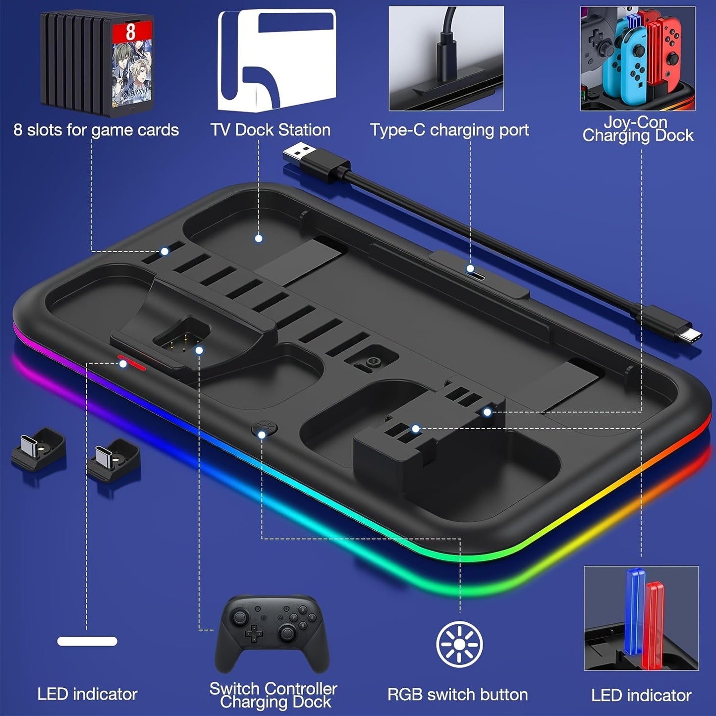 Premium RGB LED Charging Dock for Nintendo Switch/OLED TJR3M7P