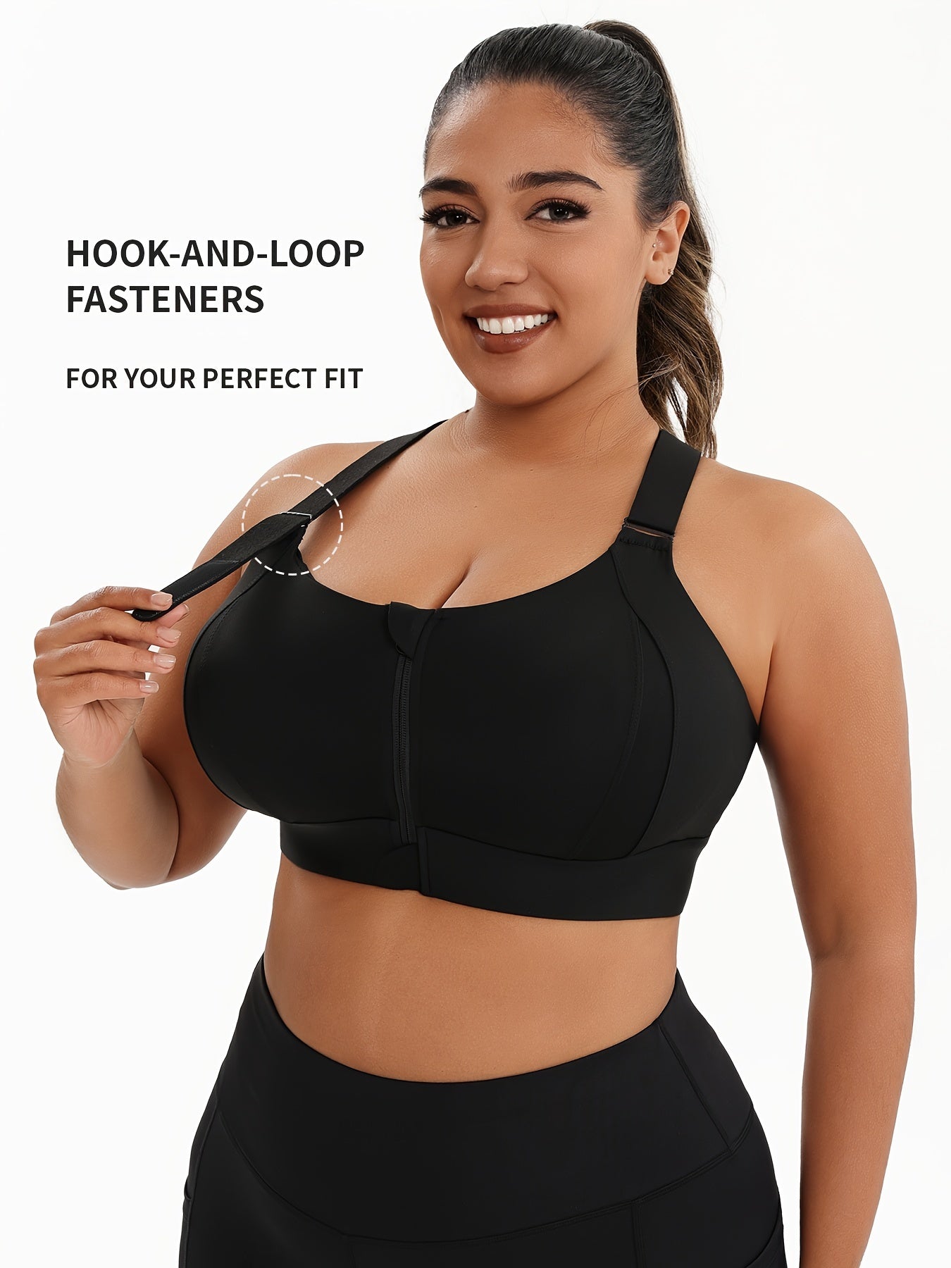Plus Size Front Zip Sports Bra, Racerback Design TJR7L4D