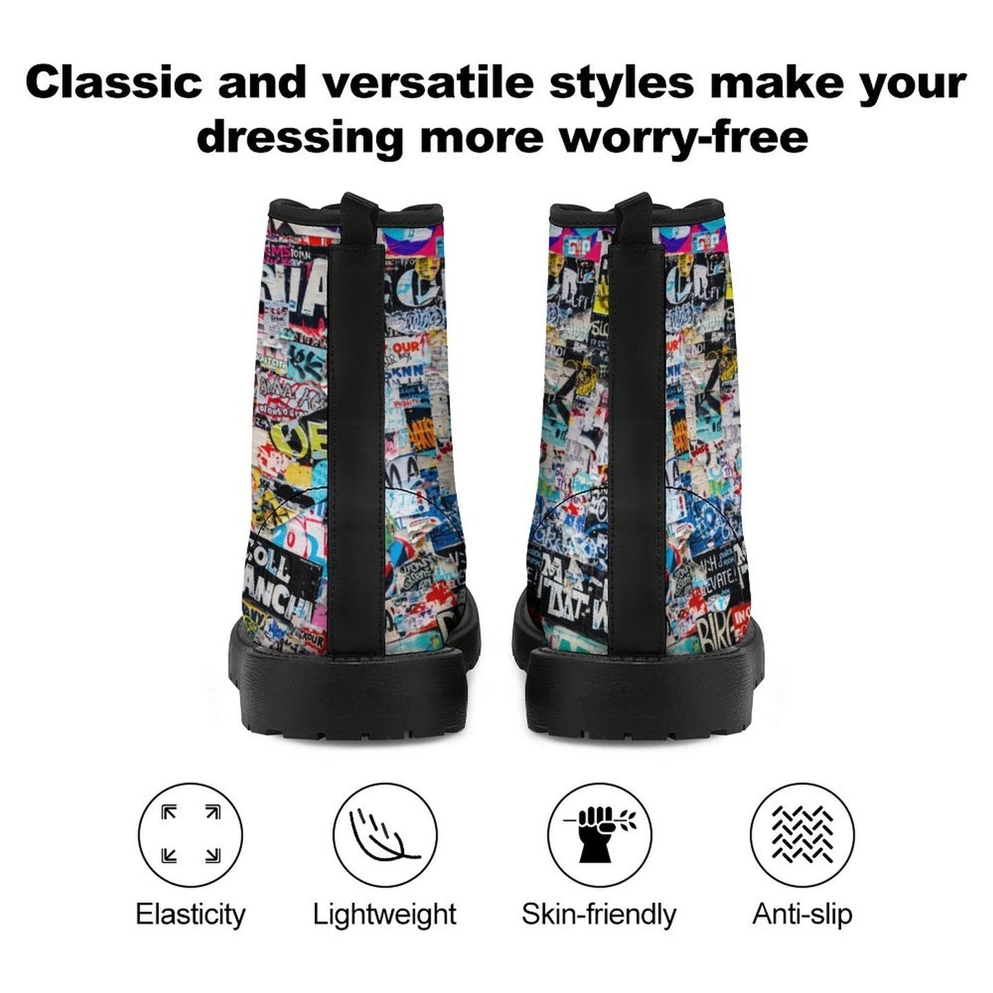 Urban Graffiti Combat Boots – All-Over Print Martin Boots – Maximalist Street Art Footwear