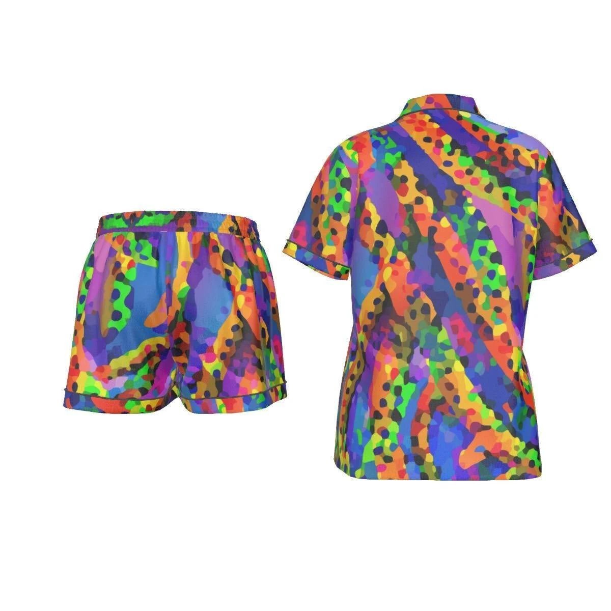 Vibrant Sunset Gradient Silk-Like Pajama Set - Luxury Summer Loungewear for Bold Comfort