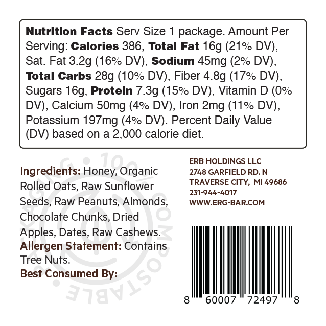 ERG! Bars - Peanut Butter Chocolate Chunk - Box of 12 Bars