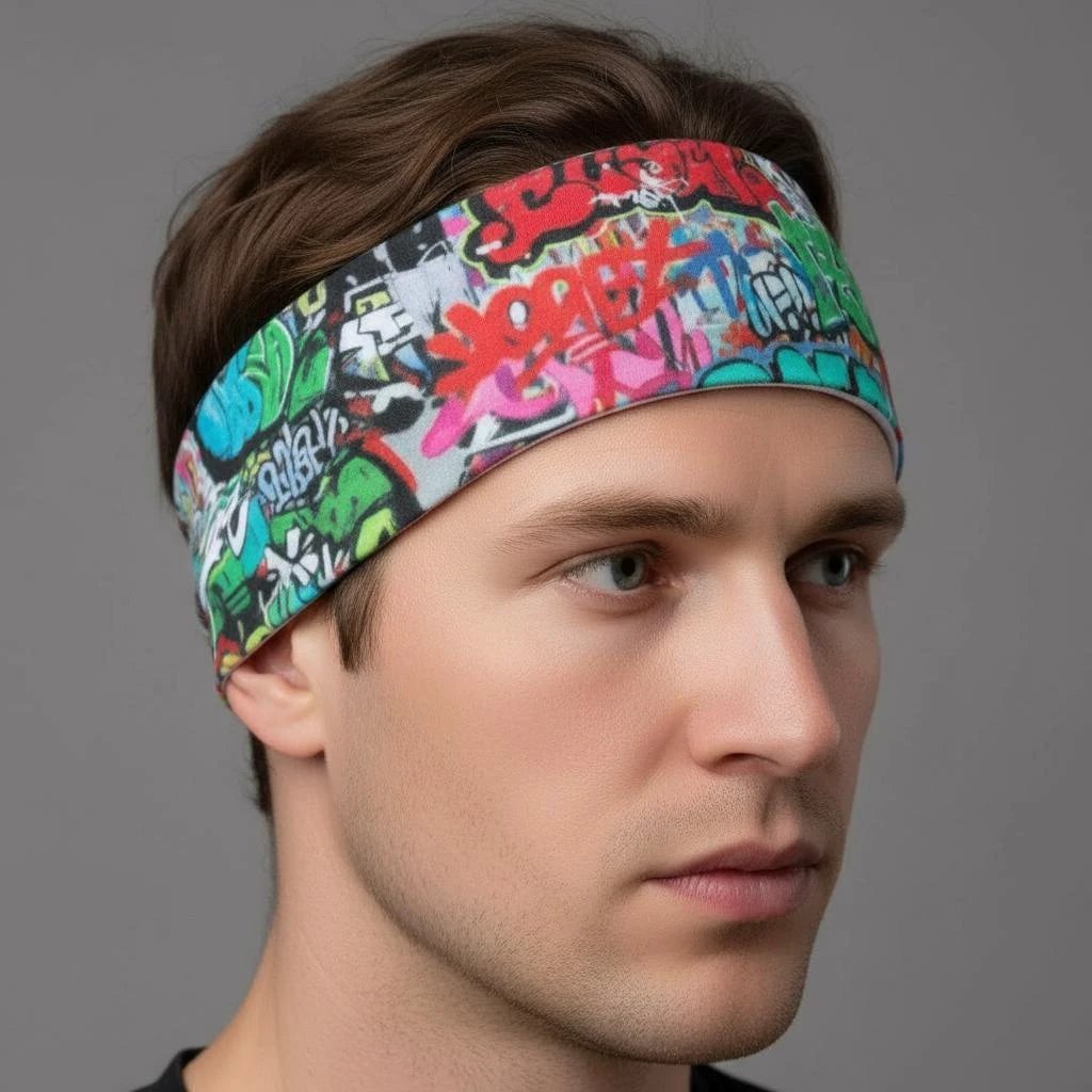 Graffiti Street Art AOP Sports Headband for Urban Fitness Dressers — Sweat-Wicking Bold Print, Gym Peloton HIIT Activewear Accessory