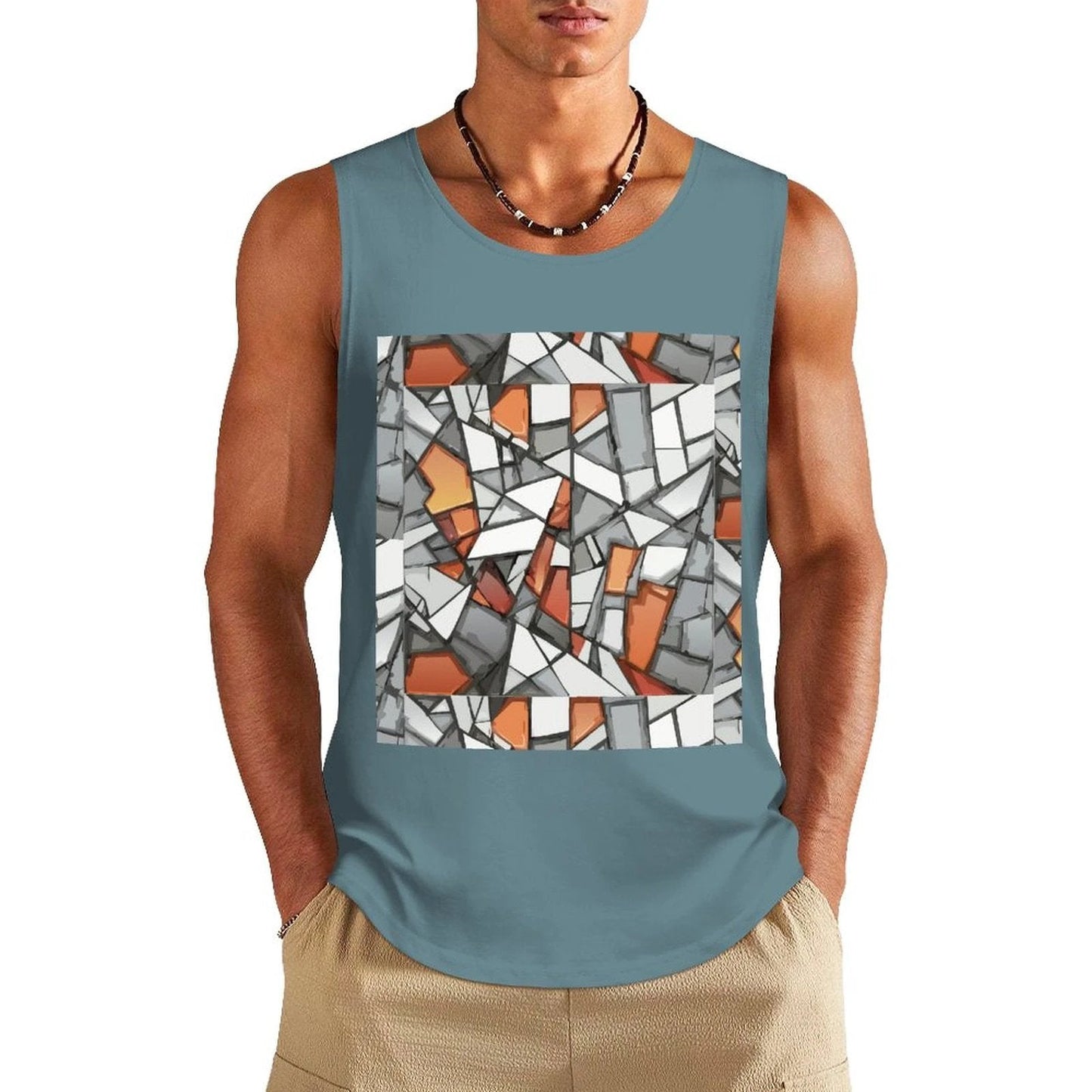 Graffiti Frame Cotton Tank Top — Teal Tank with Street Art Chest Print for Summer Sessions