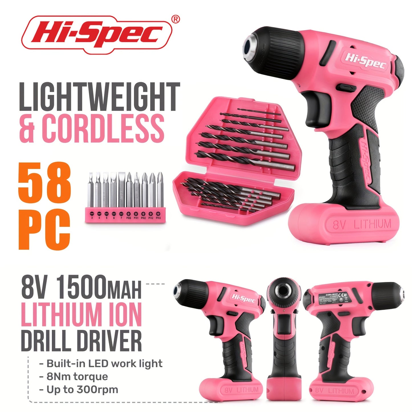 HiSpec 58Piece Pink Drill Tool Set- HMT21DS