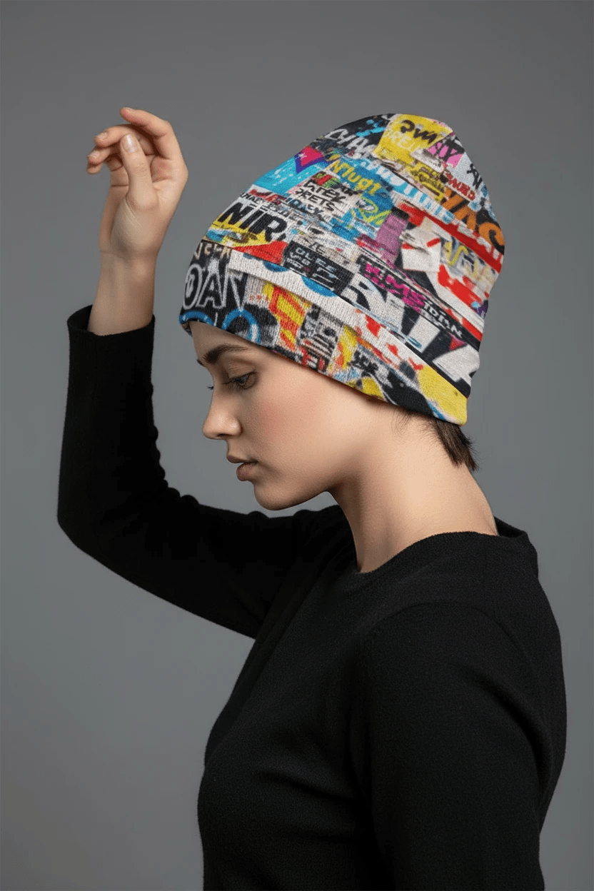 Street Swag All-Over Print Knit Beanie | Bold Abstract Art Streetwear Hat