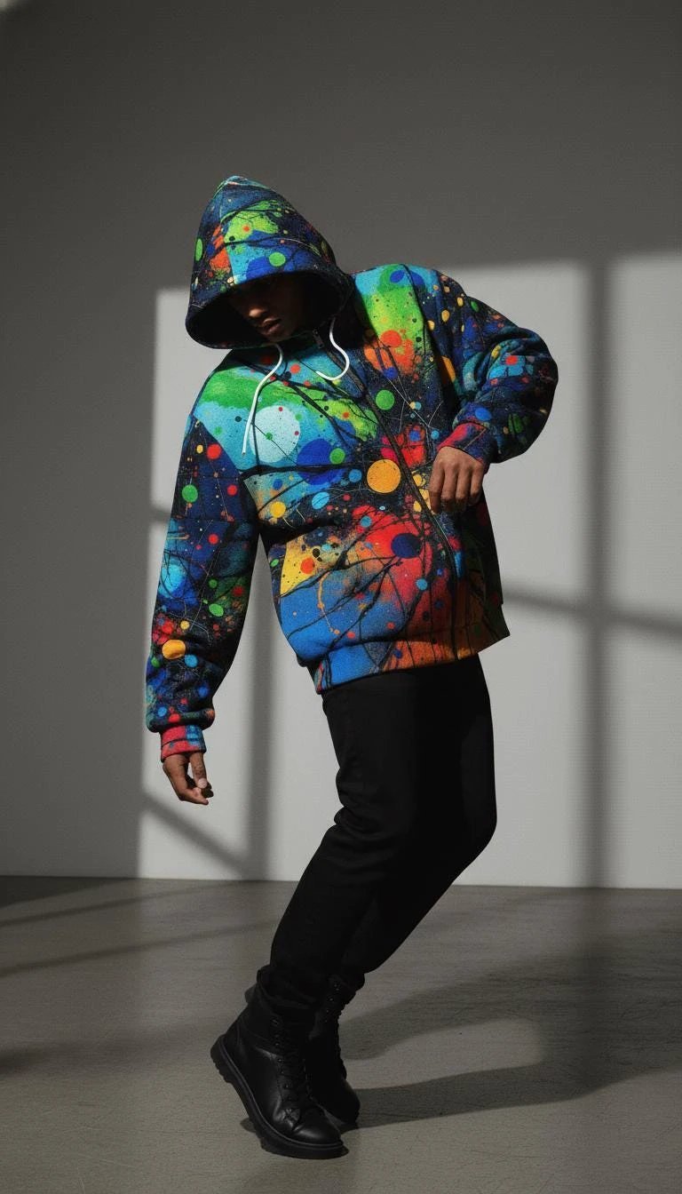 Velvet Ambrosia Explosive AOP Full-Zip Hoodie - Luxury Maximalist Streetwear - Heavyweight Designer Parka