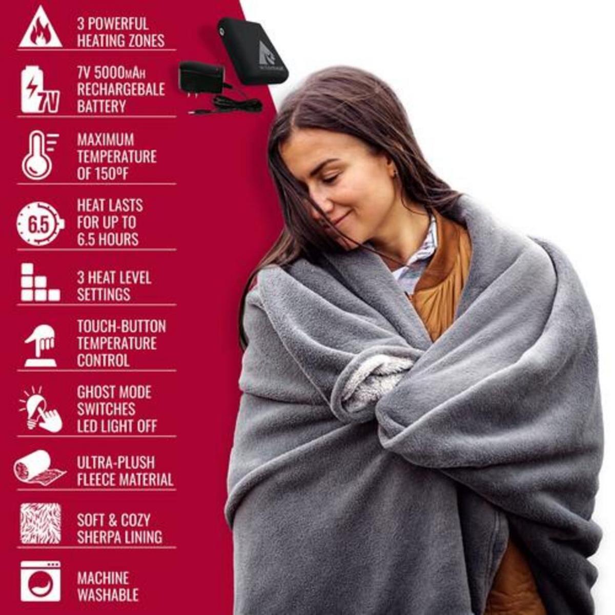 Open Box ActionHeat 7V Battery Heated Plush Throw Blanket