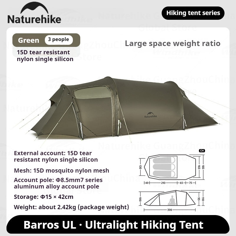 Naturehike OPALUS Series UL Tunnel Type Tent 2-3 Person 4 Season Large Ultralight Hiking Backpacking Outdoor Camping Waterproof 15D 20D Nylon Silicone Tear Resistant Material