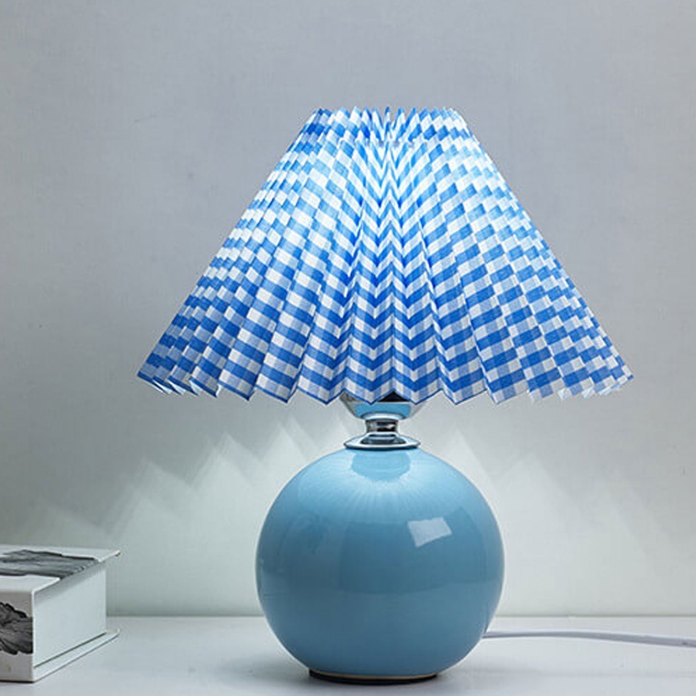 Nordic Ceramic Table Lamp With Pleated Fabric Shade