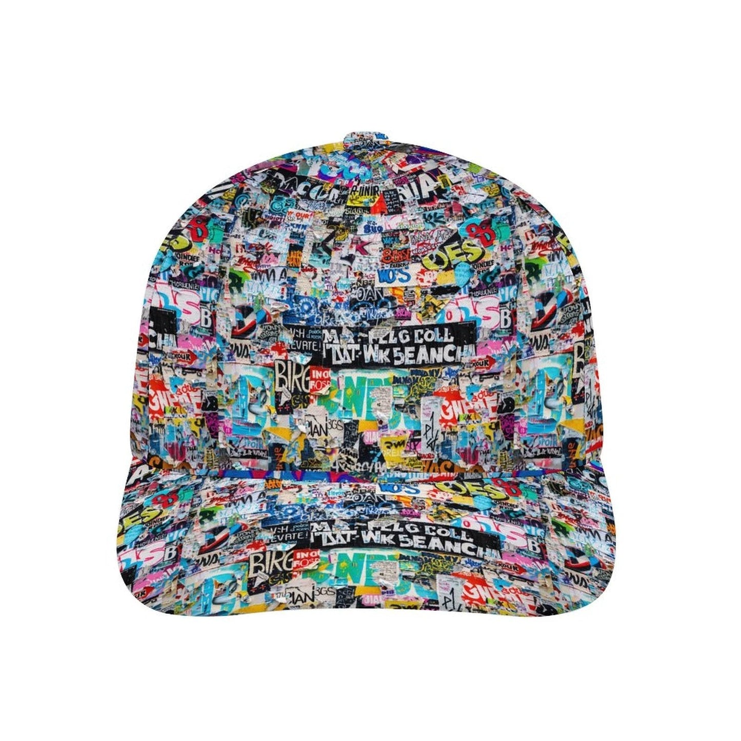 StreetsmART Sticker Bomb AOP Bent Brim Snapback Cap | Urban Collage Print 6-Panel Curved Brim Streetwear Hat for Skate, Festival & Alt-Fashion