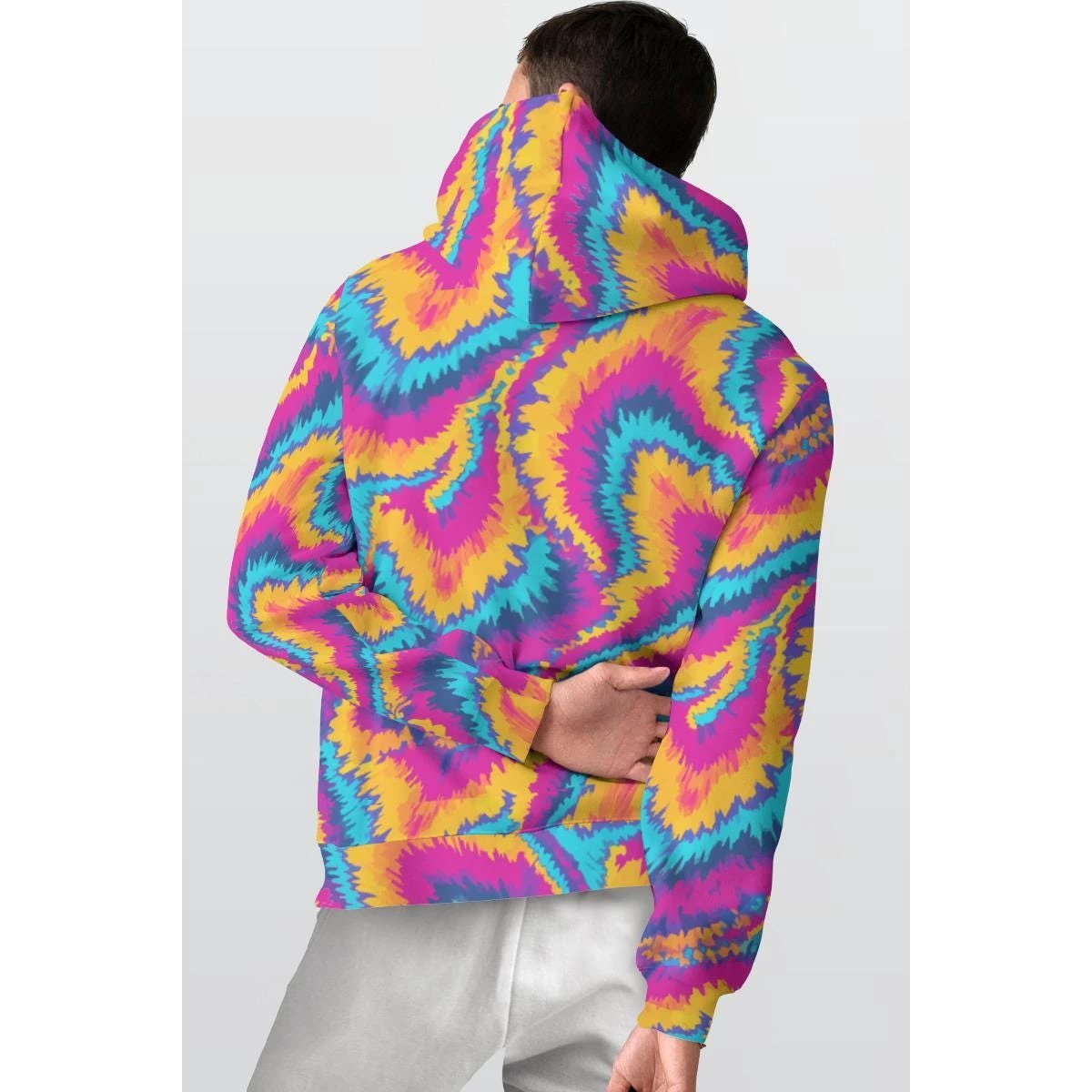 Magnetic Sea AOP Thicken Fleece Pullover Hoodie — Dyles Mavis Bold Rainbow Spiral, Boundless Bleeds Festival Streetwear