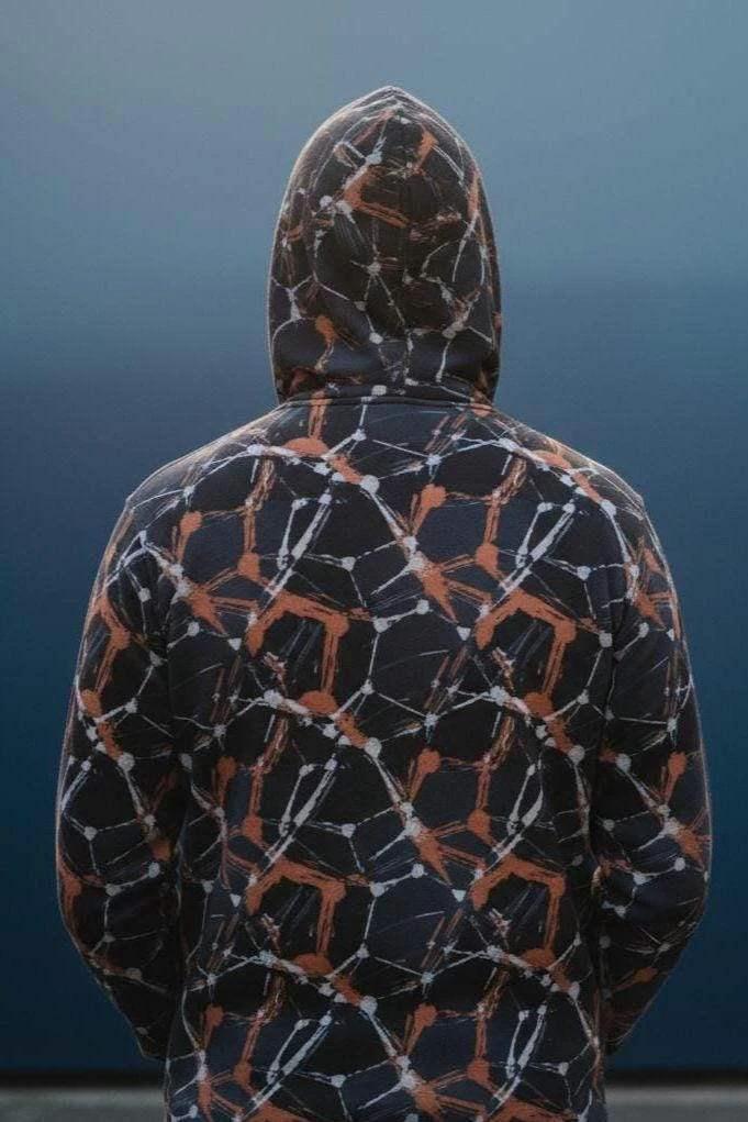 Cyberpunk Network Splatter Hoodie for Digital Rebels — Dark Grunge AOP Techwear Pullover, Hacker Aesthetic, Festival Gaming Rave Statement