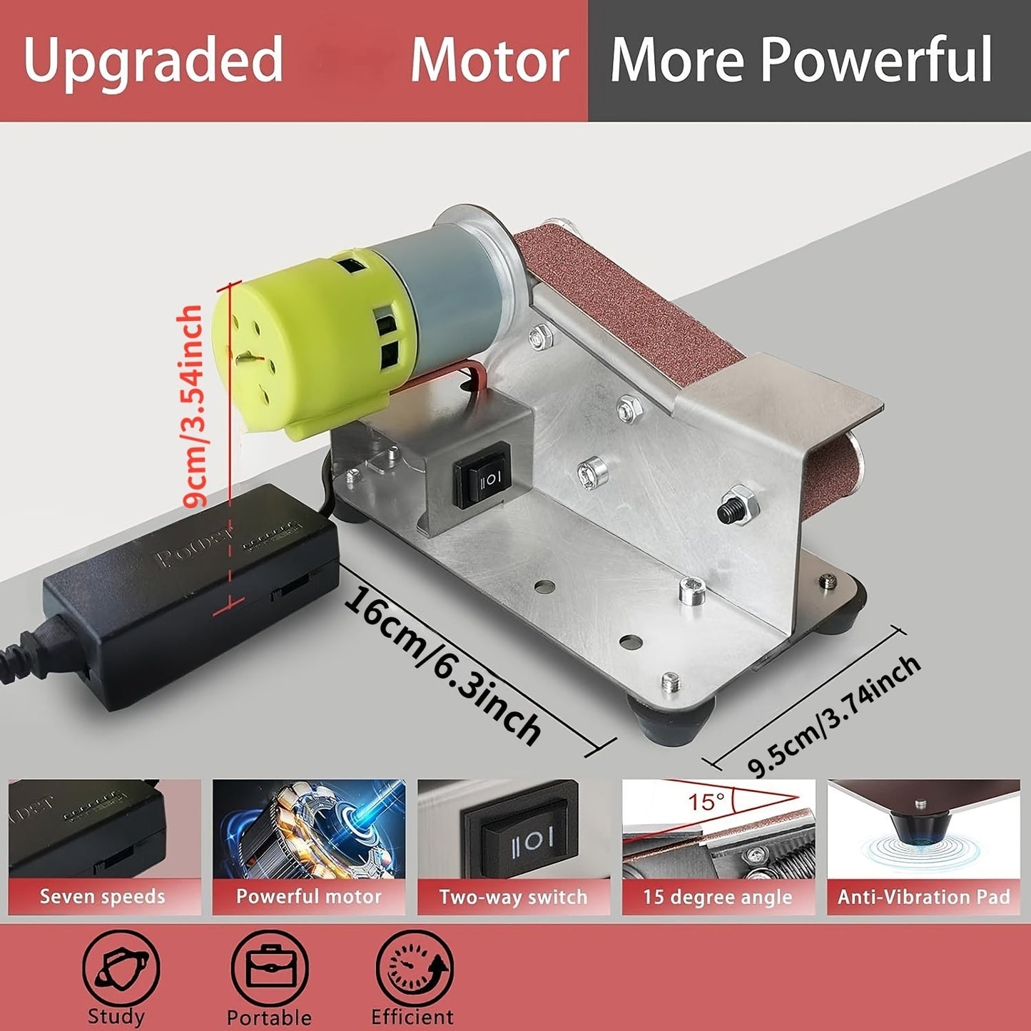 Mini Electric Belt Sander, 7-Speed DIY Grinder TJR4P9X