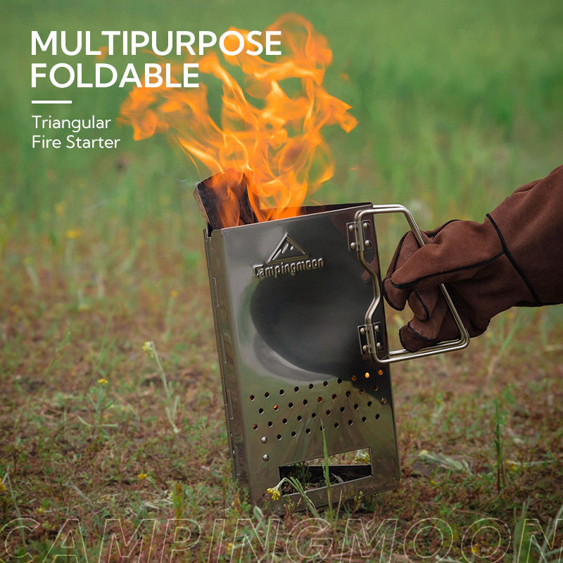 Campingmoon MT-17 Triangular Fire Starter Portable Foldable Multifunctional Charcoal Firewood Burner Stove With Storage Bag Outdoor Camping BBQ Tool