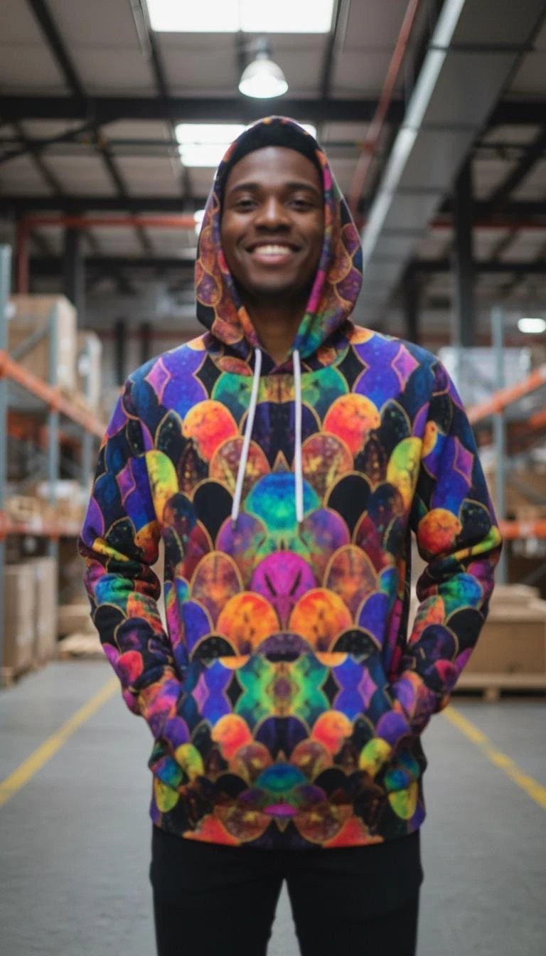 Rainbow Fish Primal Print Hoodie - Vibrant Aquatic Art Sweatshirt for Bold Streetwear