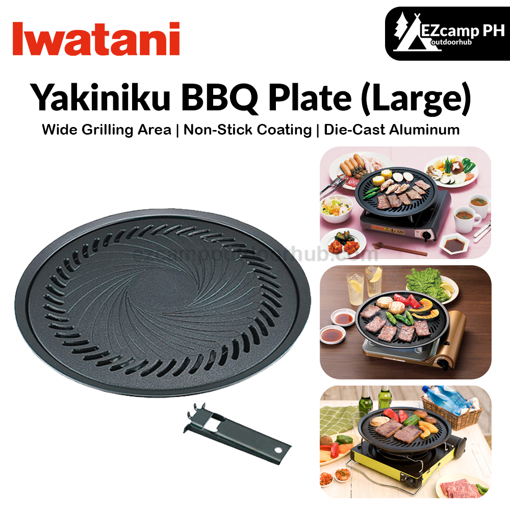 Iwatani CB-A-YPL Yakiniku BBQ Plate (Large) Portable Wide Grilling Area Non-stick Coating Barbecue Plate Die-cast Aluminum With Steel Handle Black Original Made in Japan