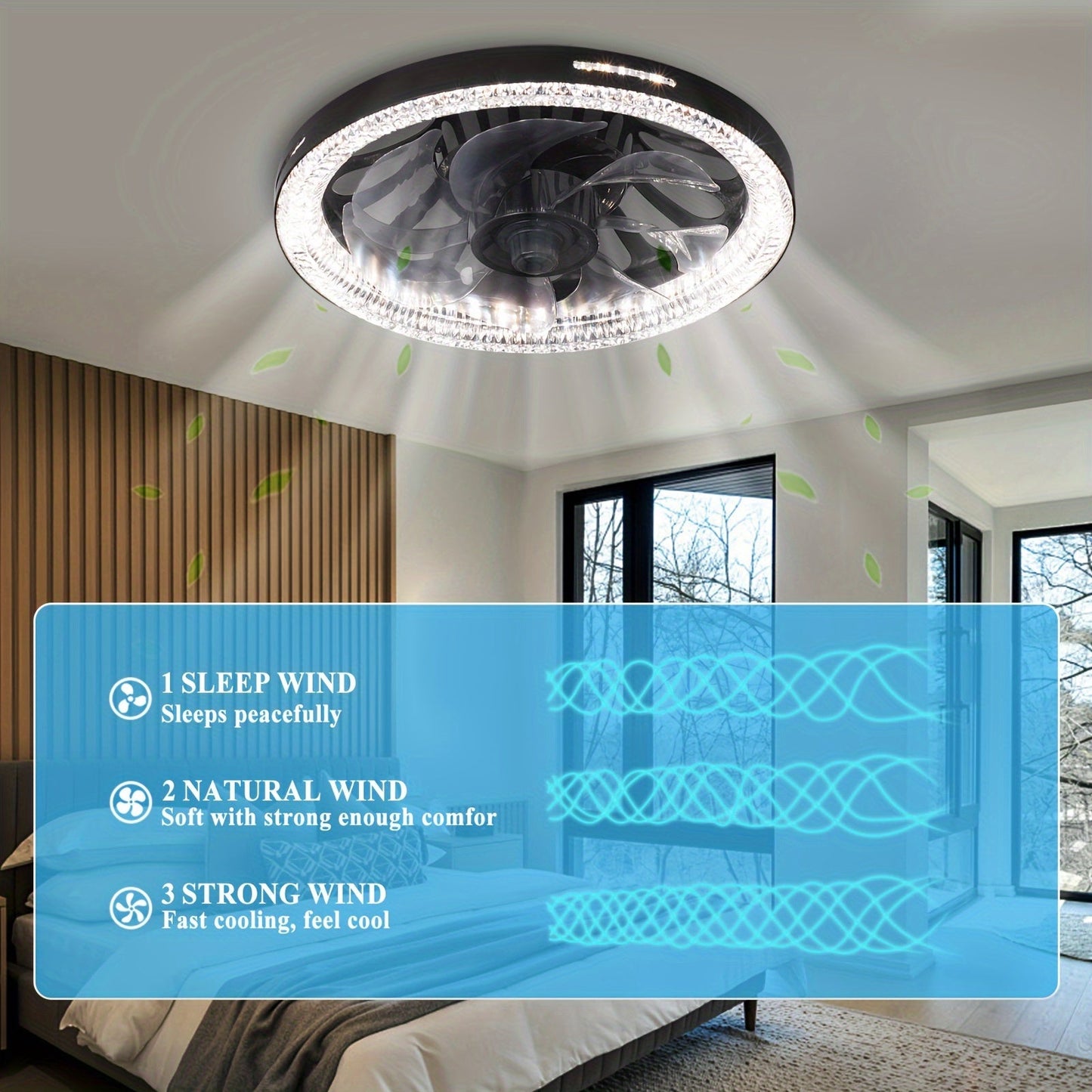 Ceiling Fan with Light & Remote, E26/E27 Base, 3 Speeds – TJR9T3W