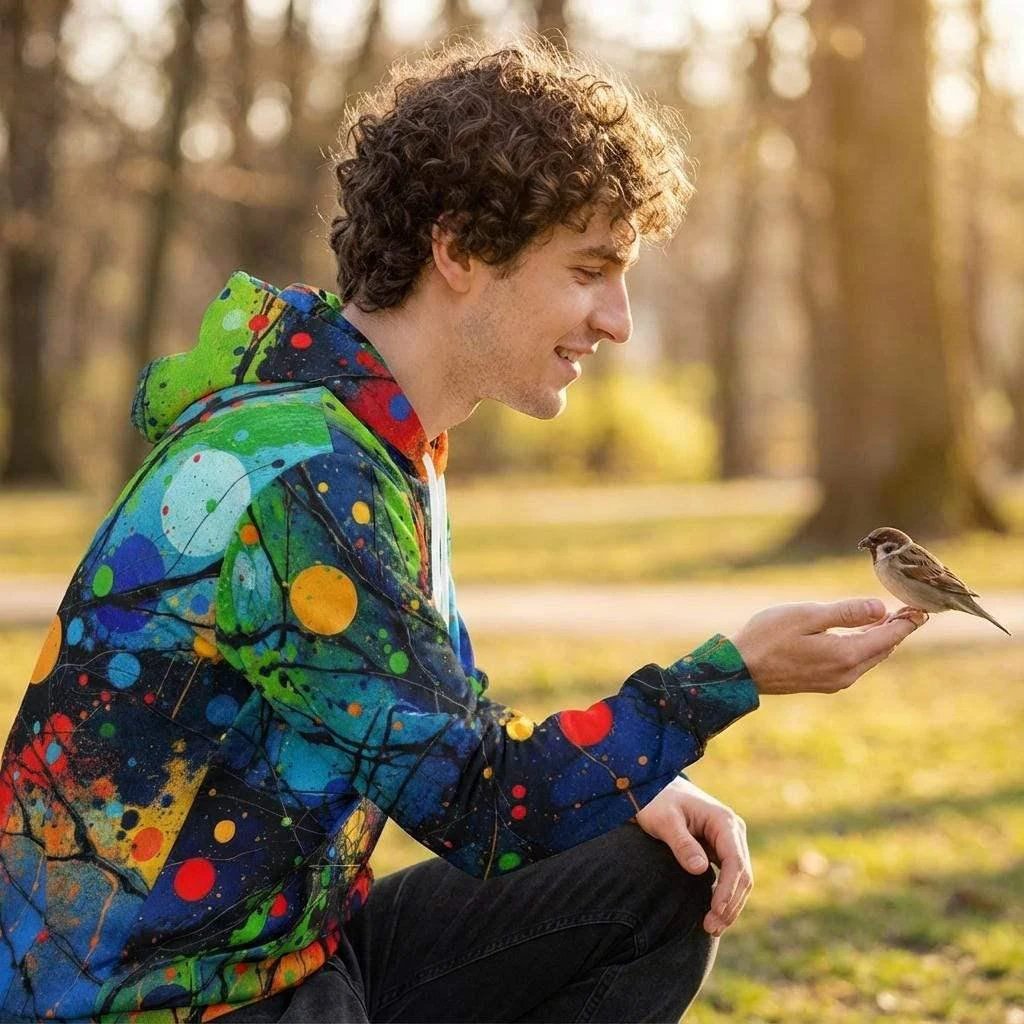 Trippy Rasta Splatter Ink Hoodie - Psychedelic Acrylic Pour Sweatshirt for Reggae & Festivals