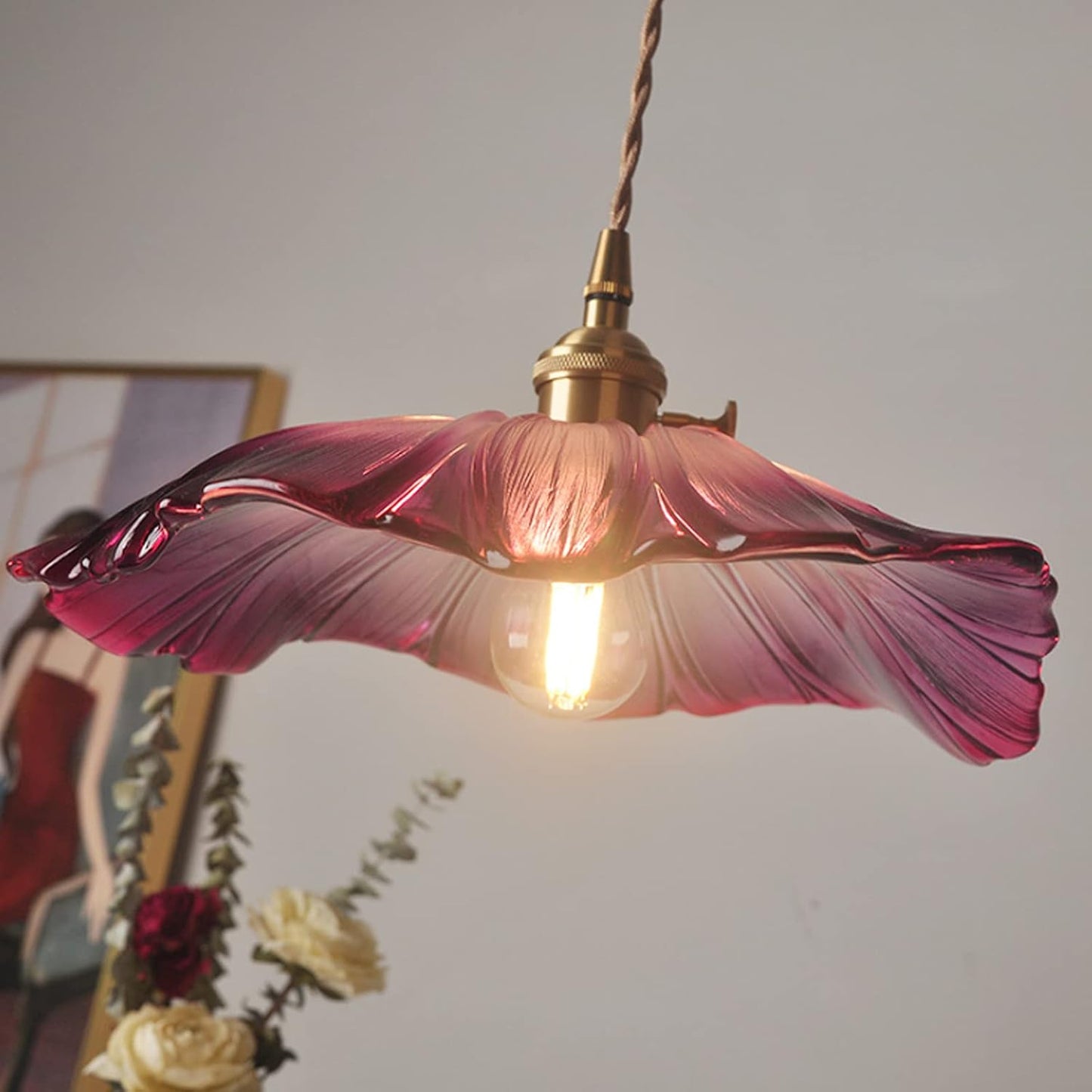 Retro Glass Pendant Light with Fluted Shade