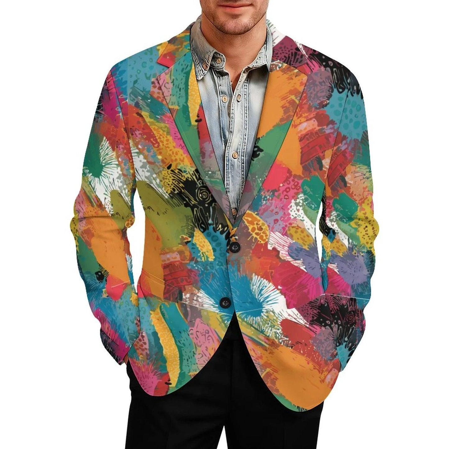 Maximalist Statement Blazer for Founders and Creatives — Abstract AOP Slim Fit Suit Jacket, Gallery Opening Formalwear, Entrepreneur Uniform