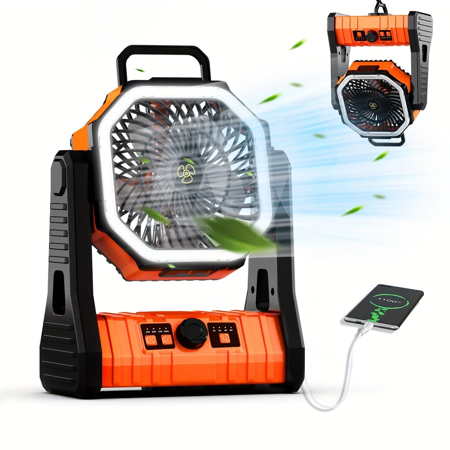 Portable Camping Fan, USB Rechargeable, LED Light, Cooling – TJR4M8Y
