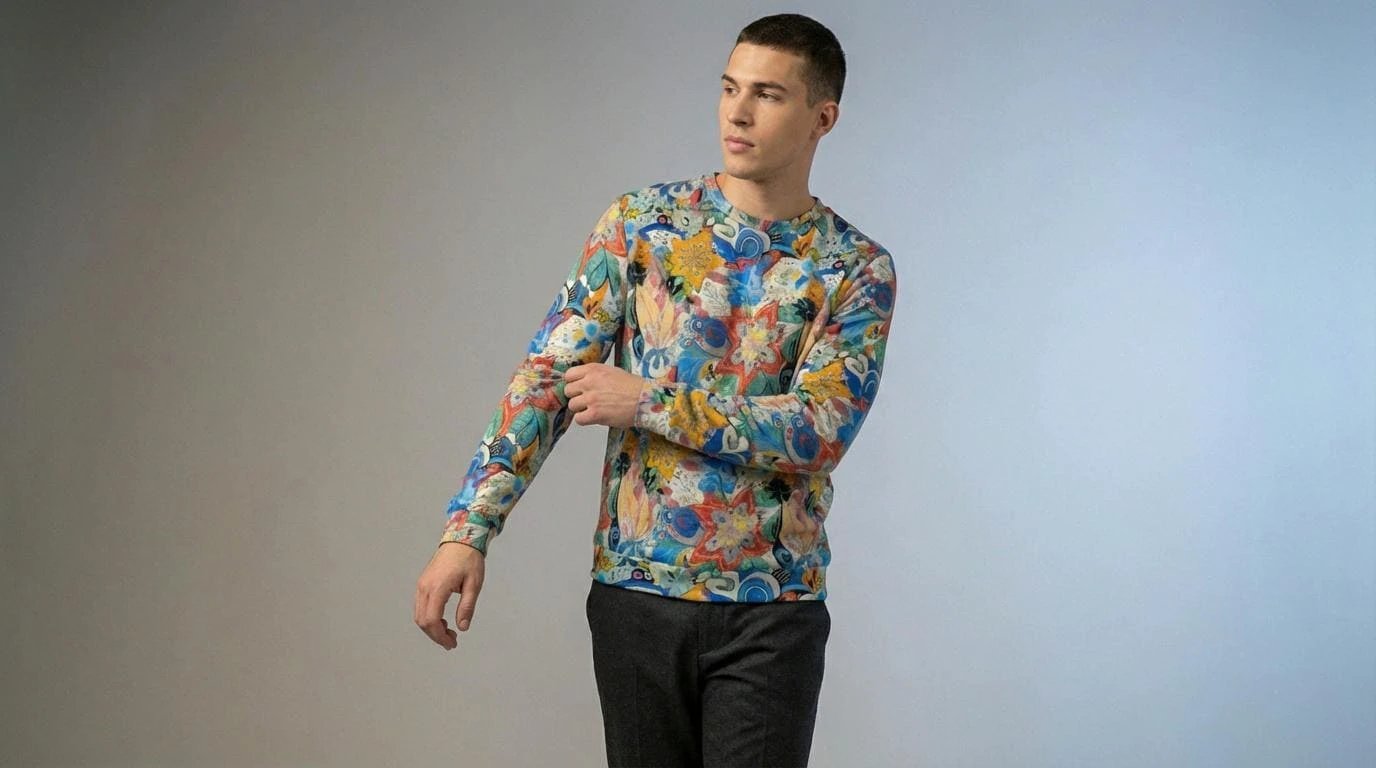 Floral Fusion Maximalist Crewneck for Dopamine-Dressing Streetwear Heads — 310gsm Cotton AOP, Psychedelic Eye Floral Collage