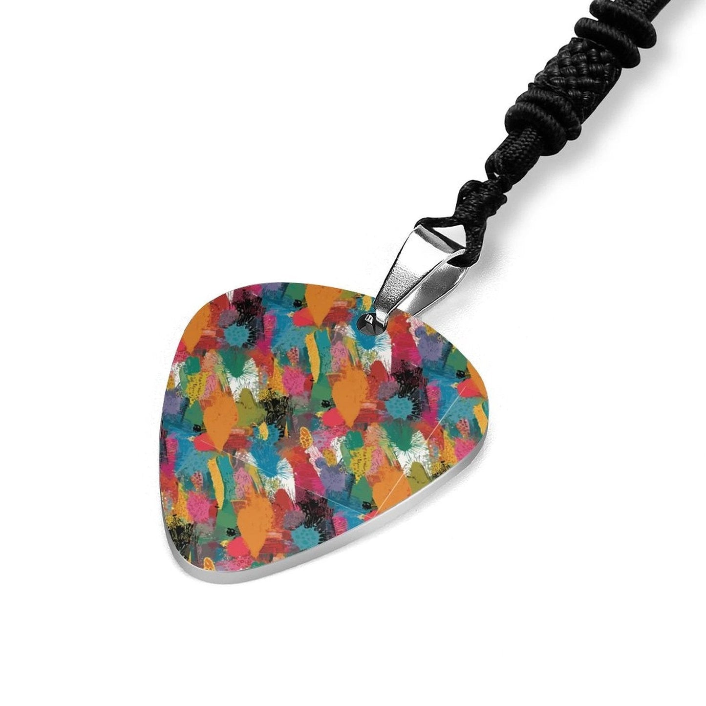 Painted Camo Guitar Pick Necklace — Multicolor Brush-Dab Pendant for Music Heads