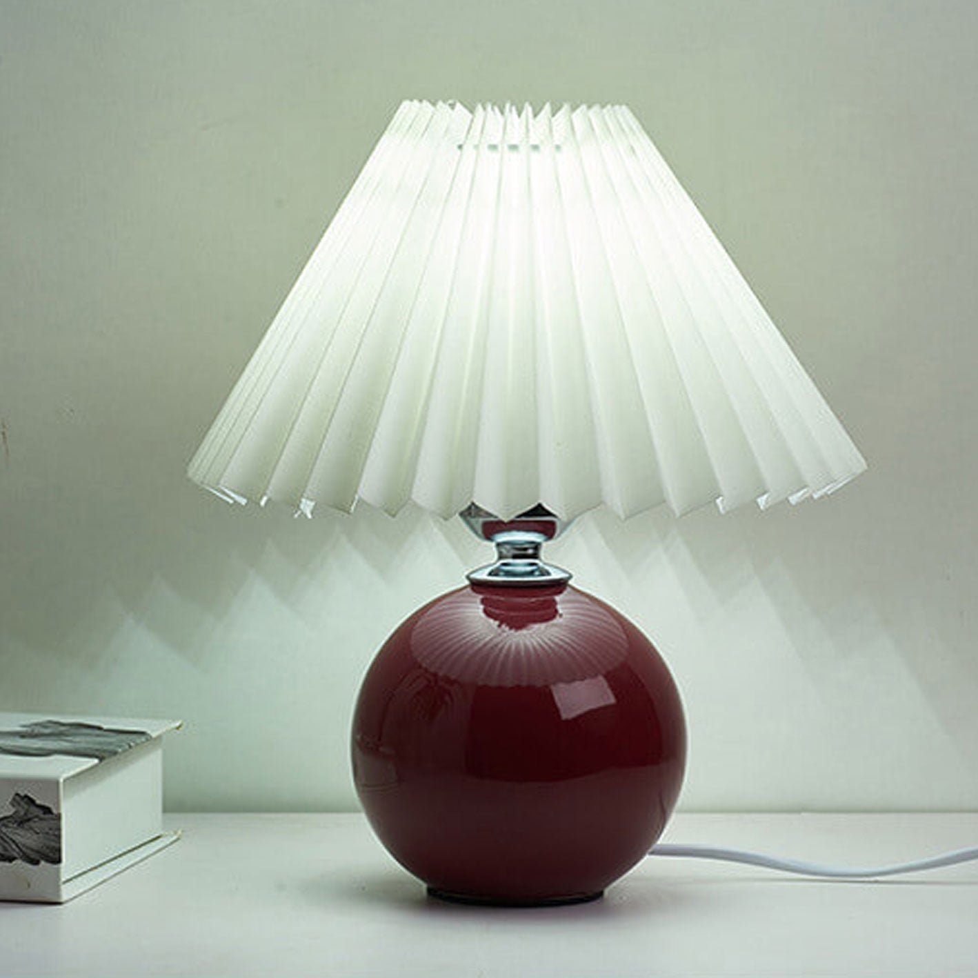 Nordic Ceramic Table Lamp With Pleated Fabric Shade